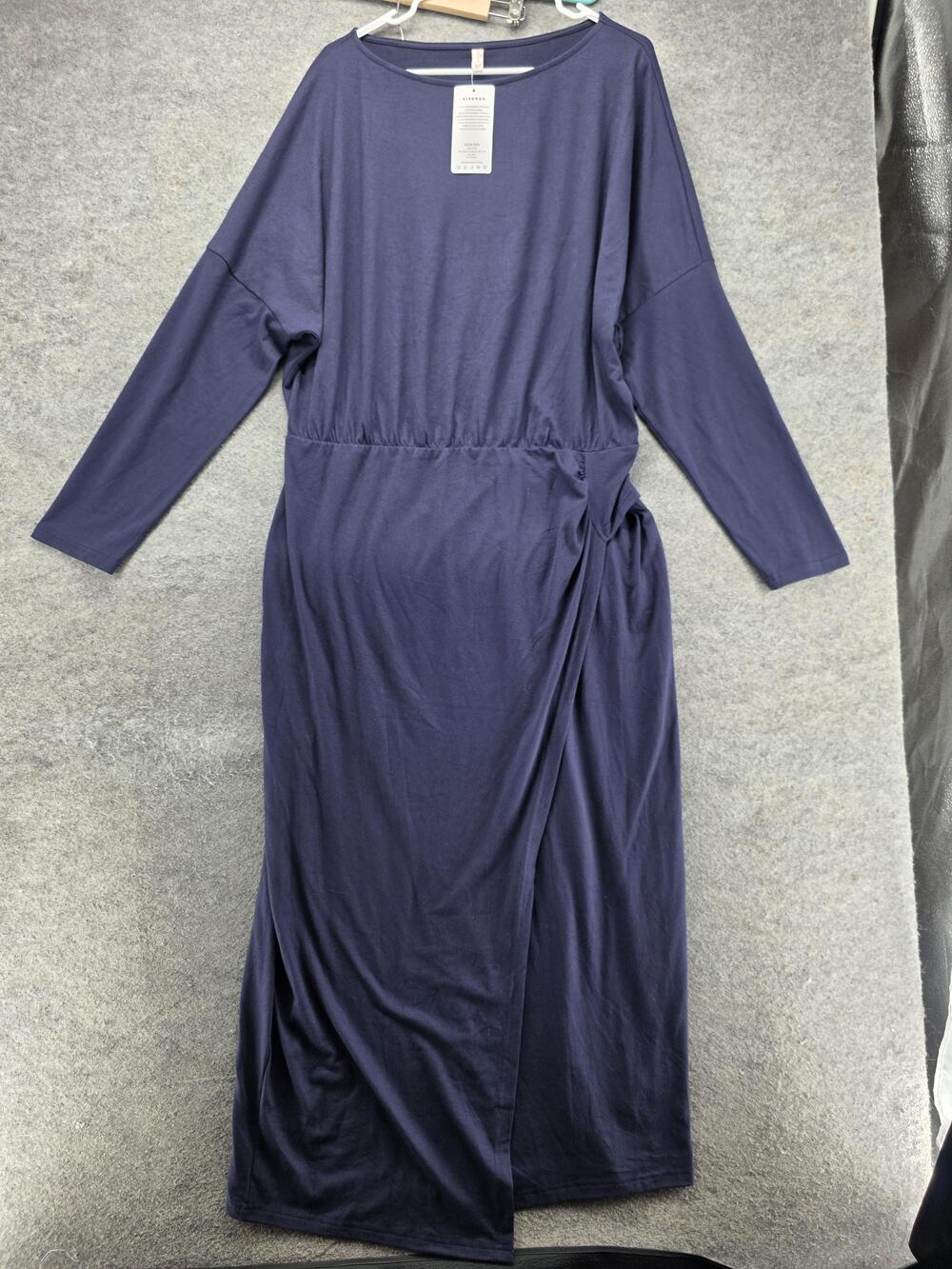 KIRUNDO Dress Womens XXL Blue Maxi Wrap Dress Long Sleeve Dolman Jersey Ruched